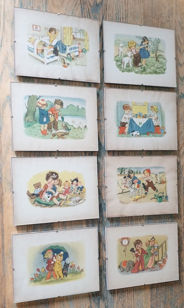 8 stuks afbeeldingen van Freddie Langeler ingelijst., Ophalen of Verzenden, Zo goed als nieuw, Voor 1940, Prent