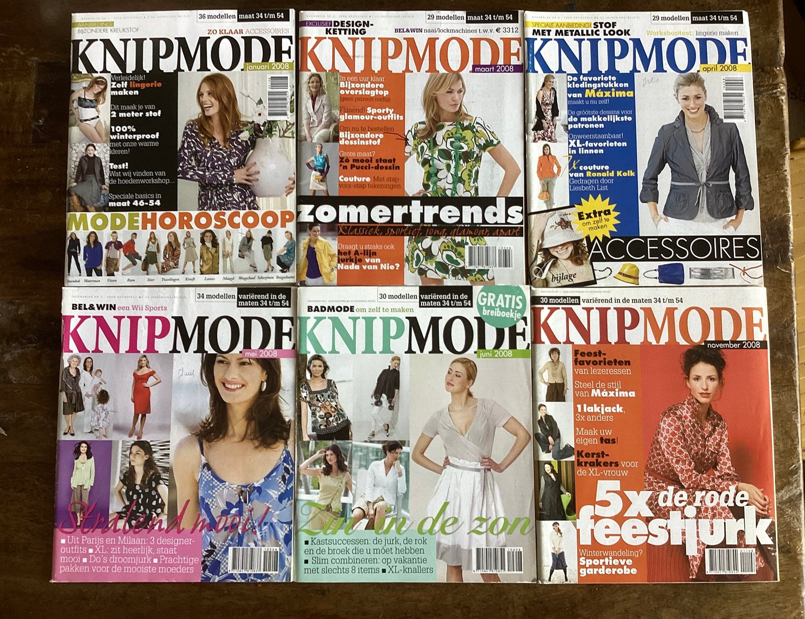 6x Knipmode 1-3-4-5-6-11 2008, Hobby en Vrije tijd, Ophalen of Verzenden, Zo goed als nieuw, Vrouw, Knipmode