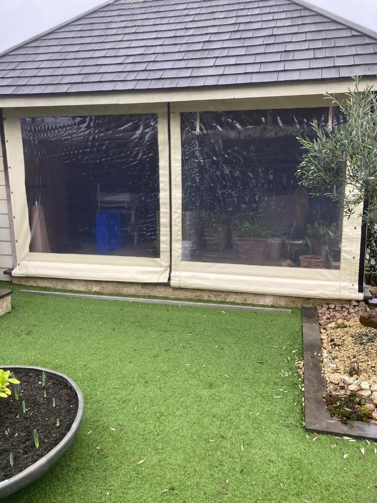 Beige windschermen / beschutting tuinhuis, Tuin en Terras, Tuinschermen, Ophalen, Kunststof, Gebruikt, 200 cm of meer