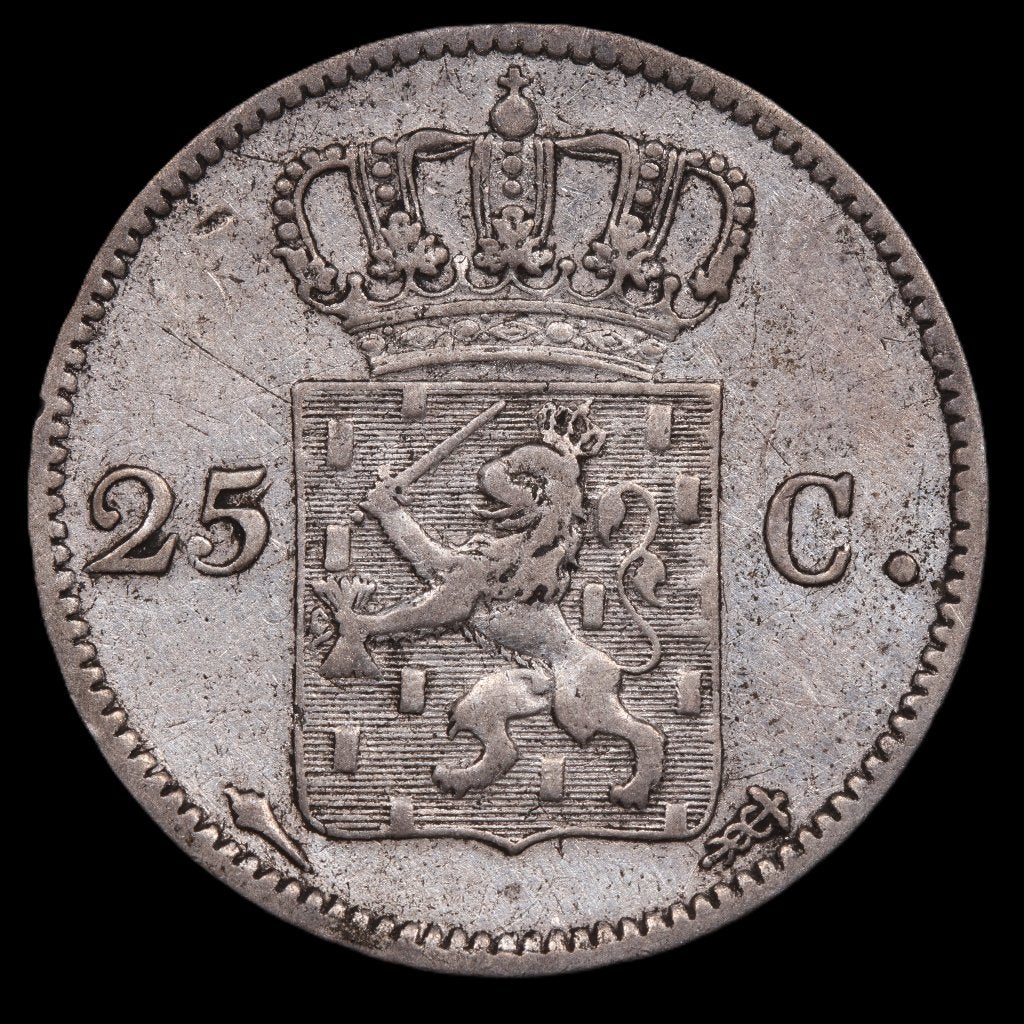 25 cent 1825 Utrecht. Zfr., Postzegels en Munten, Munten | Nederland, Zilver, 25 cent, Ophalen of Verzenden, Koning Willem I
