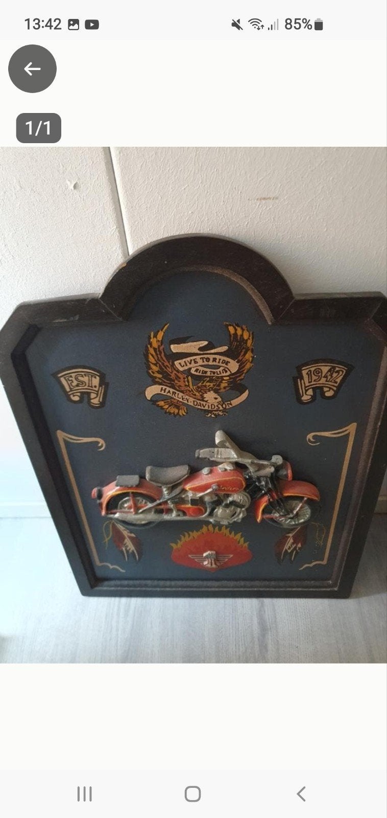 3d houten wandbord Harley davidson, Ophalen