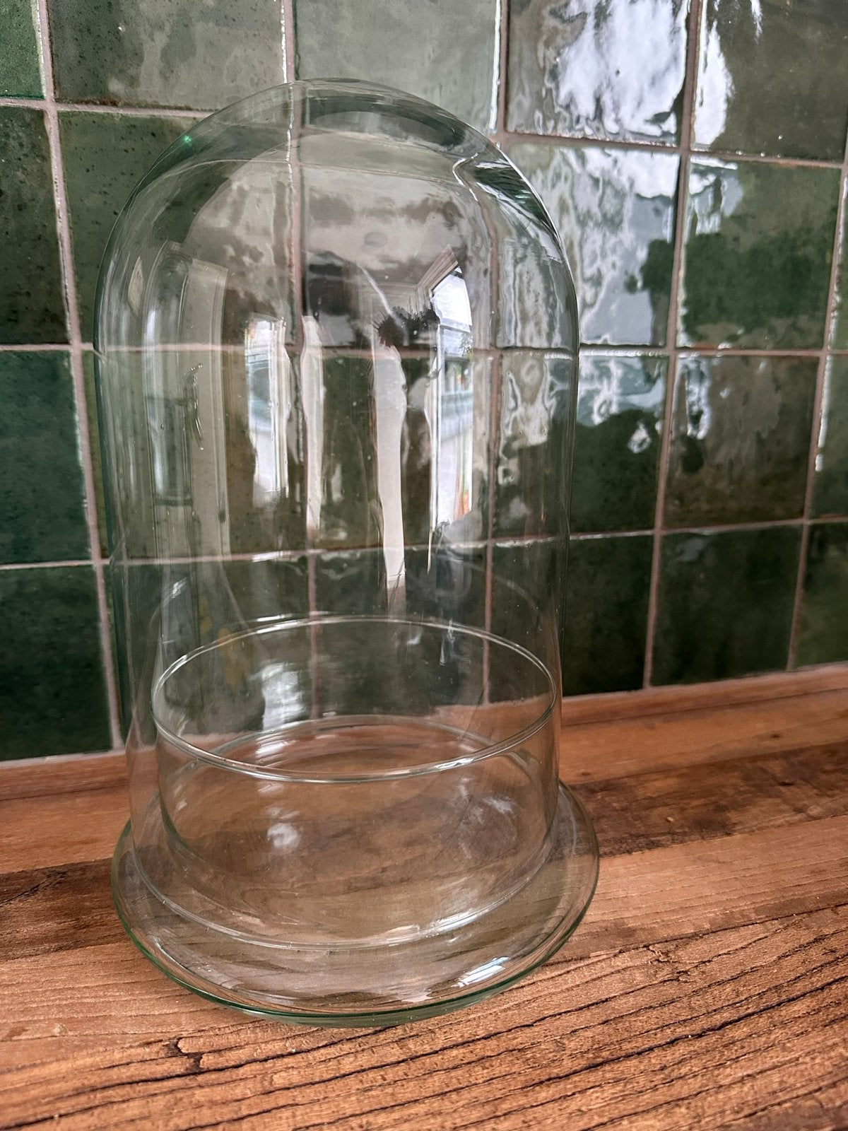 Grote glazen stolp met schaal/ decoratieve cloche, Ophalen, Zo goed als nieuw