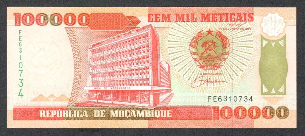Bankbiljet - Mozambique 100.000 Meticais 1993 - UNC., Ophalen of Verzenden, Overige landen, Los biljet
