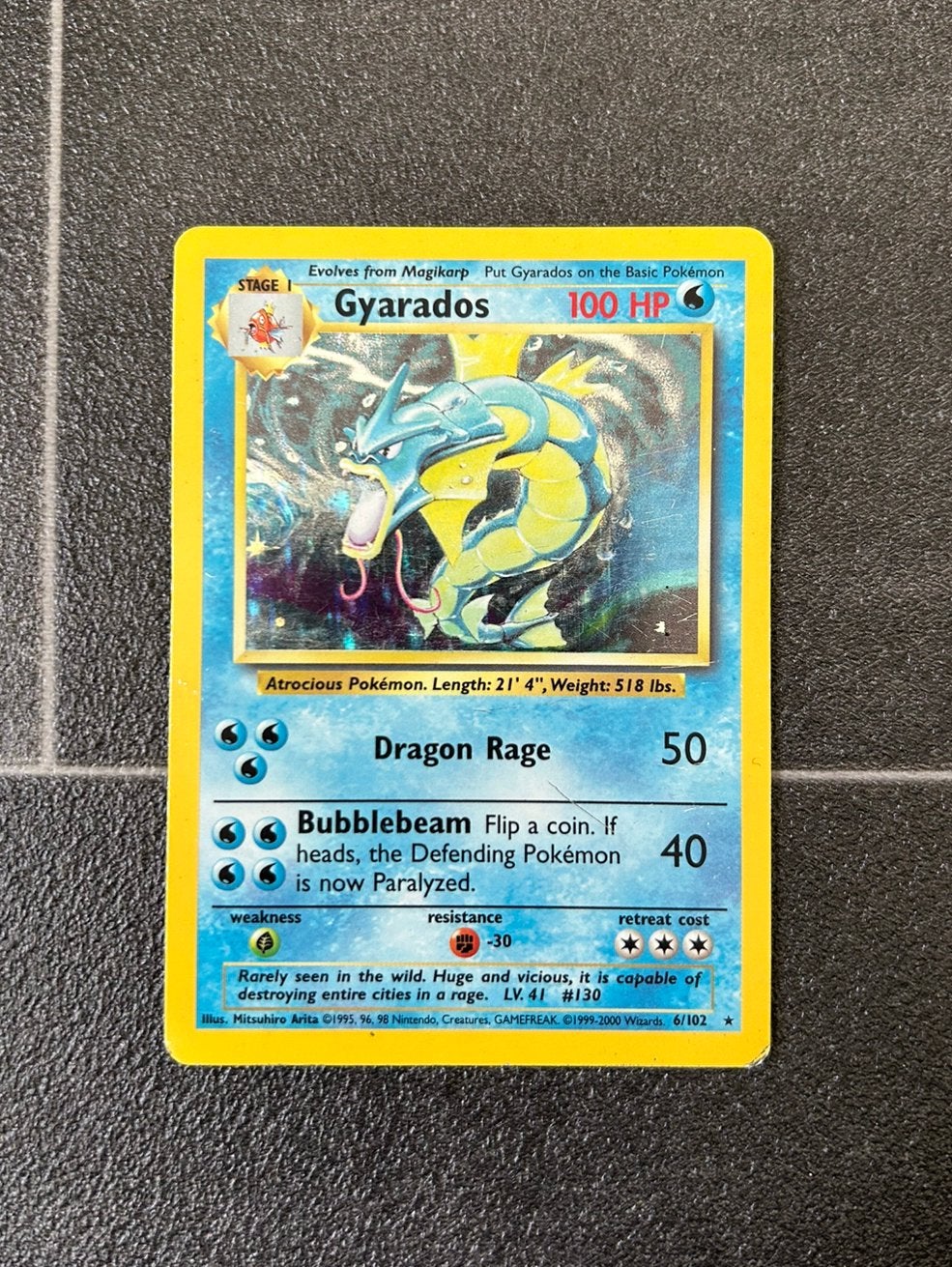 Pokémon Gyarados Holographic 6/102 (1999), Ophalen of Verzenden, Gebruikt, Losse kaart