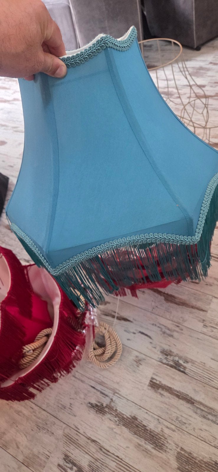 Lampenkappen: Rood en Blauw met Franjes 17,50€ per stuk, Ophalen, 25 tot 50 cm, Blauw, Vintage, Klassiek, Bohemian