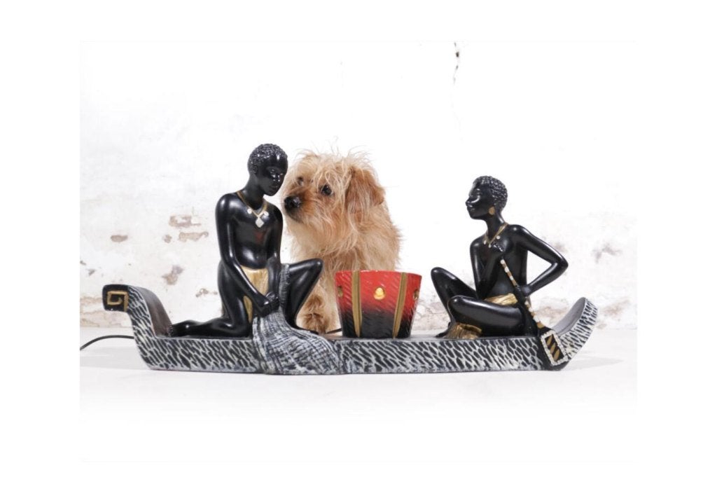 Barsony Duron Table lamp African Couple Canoe '50s, Ophalen of Verzenden
