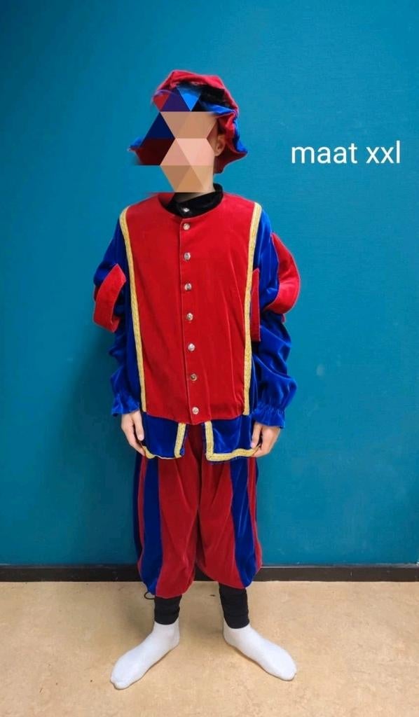 Volwassen pieten pak - XXL (rood/blauw/goud), Verzenden, Zo goed als nieuw