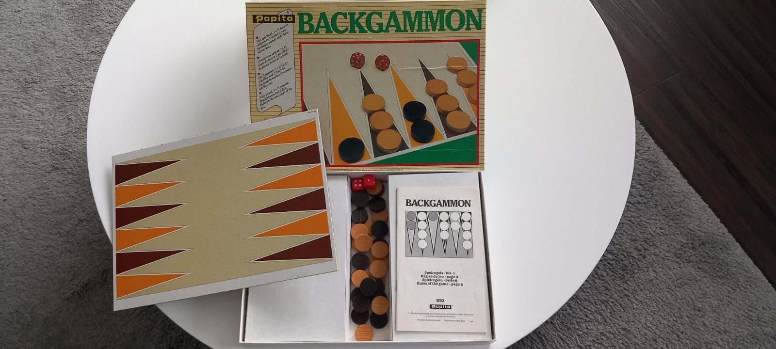 Papita Backgammon - Compleet en Rookvrij Huis, Een of twee spelers, Ophalen of Verzenden, Zo goed als nieuw, Papita