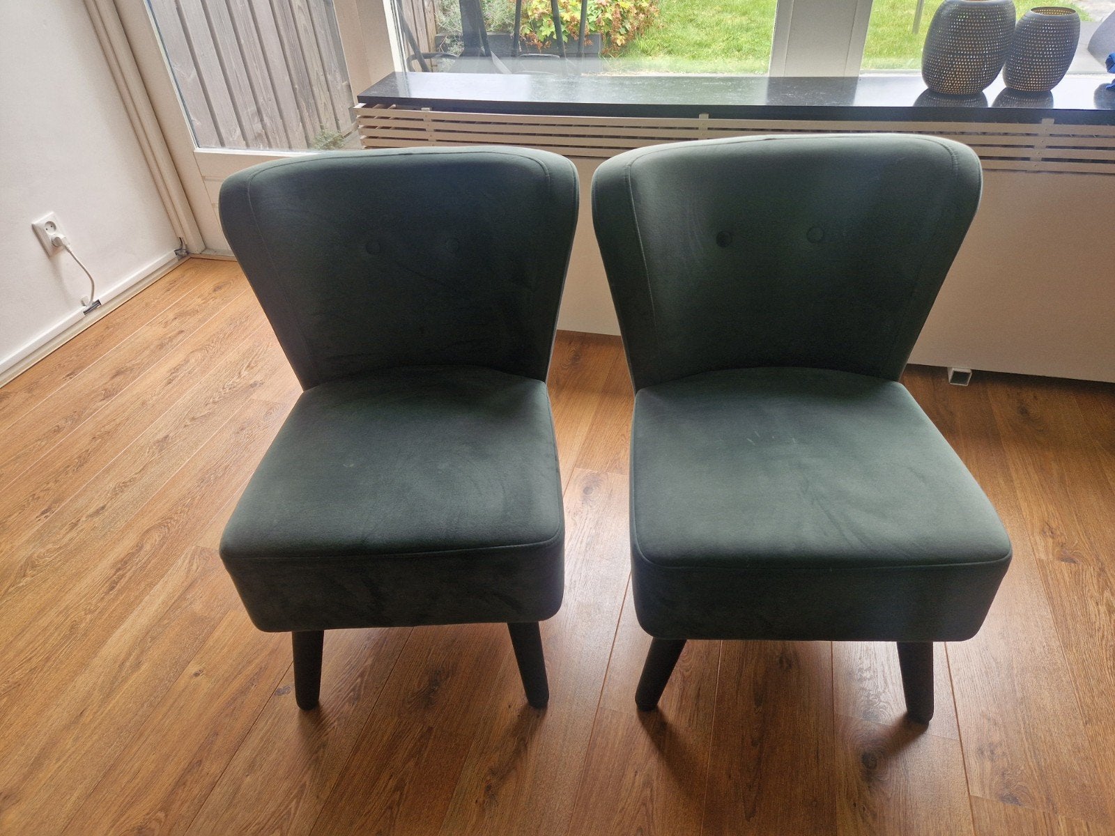 Set van 2 Groene Fluweel Kuipstoelen, Ophalen, Overige kleuren, Zo goed als nieuw, Stof