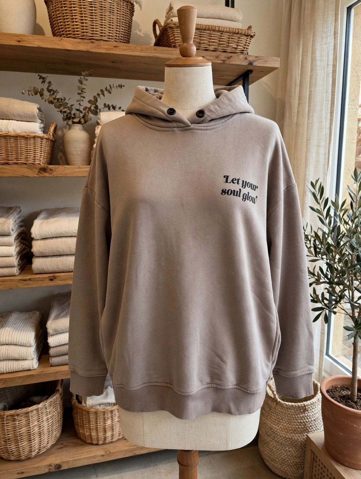 Page One Hoodie "Let Your Soul Glow" - Maat L, Beige, Maat 42/44 (L), Ophalen of Verzenden, Zo goed als nieuw