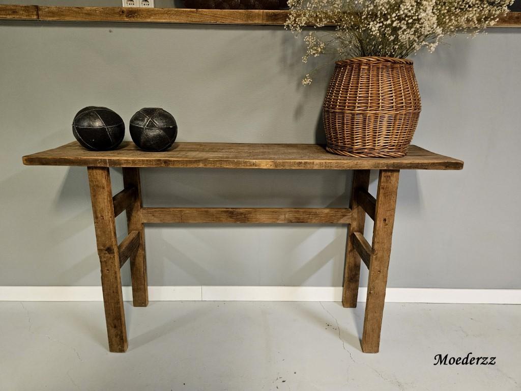 Rustiek houten sidetable, Huis en Inrichting, Tafels | Sidetables, 25 tot 50 cm, 100 tot 150 cm, Rechthoekig, Ophalen