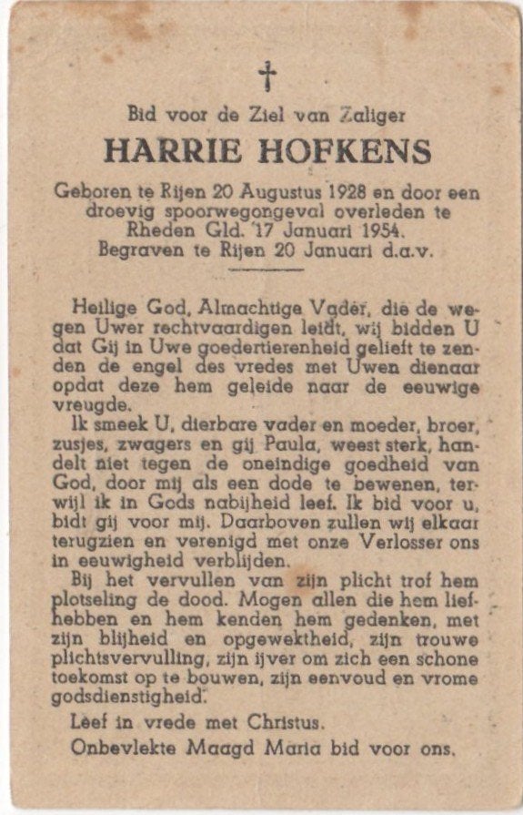 Harrie Hofkens 1928 Rijen + 1954 Rheden (Gld), 25 jaar oud, Ophalen of Verzenden