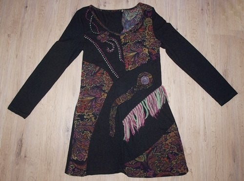Zwarte Jurk Bloemprint (M), Maat 38/40 (M), Zwart, Ophalen of Verzenden, Knielengte