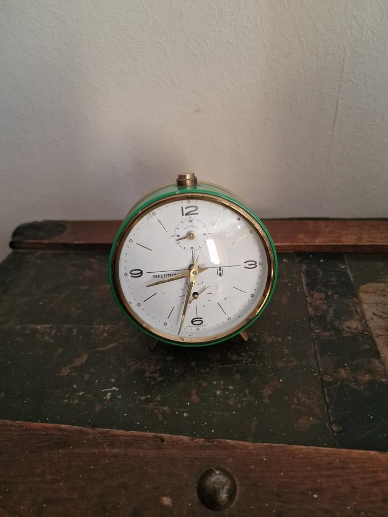 Vintage wekker - donker groen, Verzamelen, Ophalen of Verzenden, Huis en Inrichting