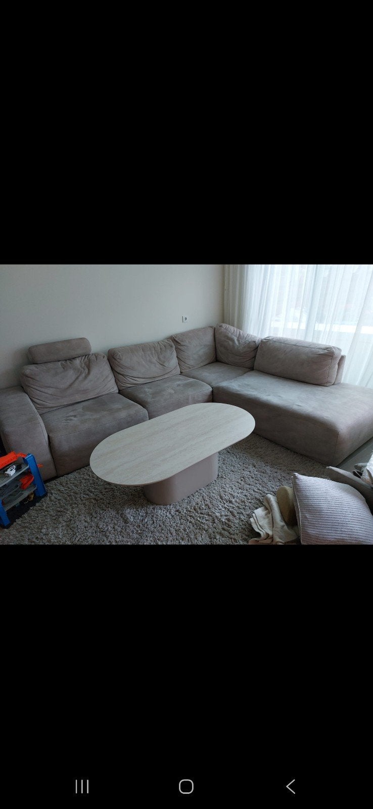 Hoekbank met USB en uitschuifbare relaxstand links, Ophalen, 250 tot 300 cm, Gebruikt, 100 tot 125 cm