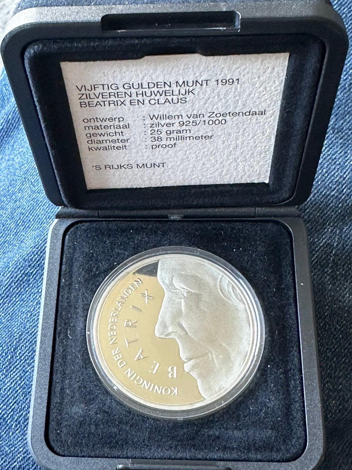 50 gld munt 1991(zilver)-Beatrix&Claus-PROOF, Koningin Beatrix, Zilver, Ophalen of Verzenden, Losse munt
