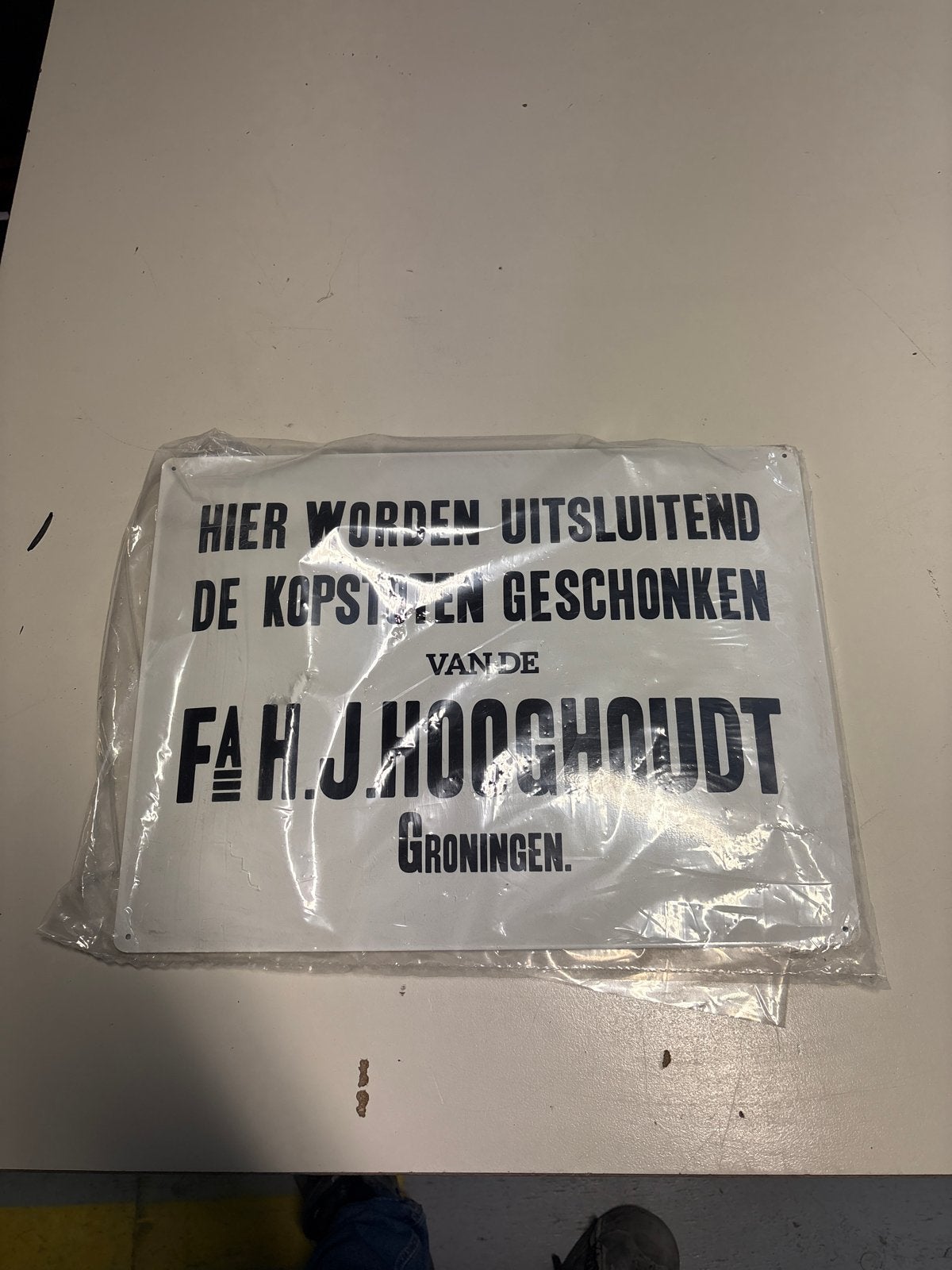 Vintage Blikken Reclamebord F.A.H.J. Hooghoudt Groningen, Ophalen of Verzenden, Zo goed als nieuw, Overige, Overige merken