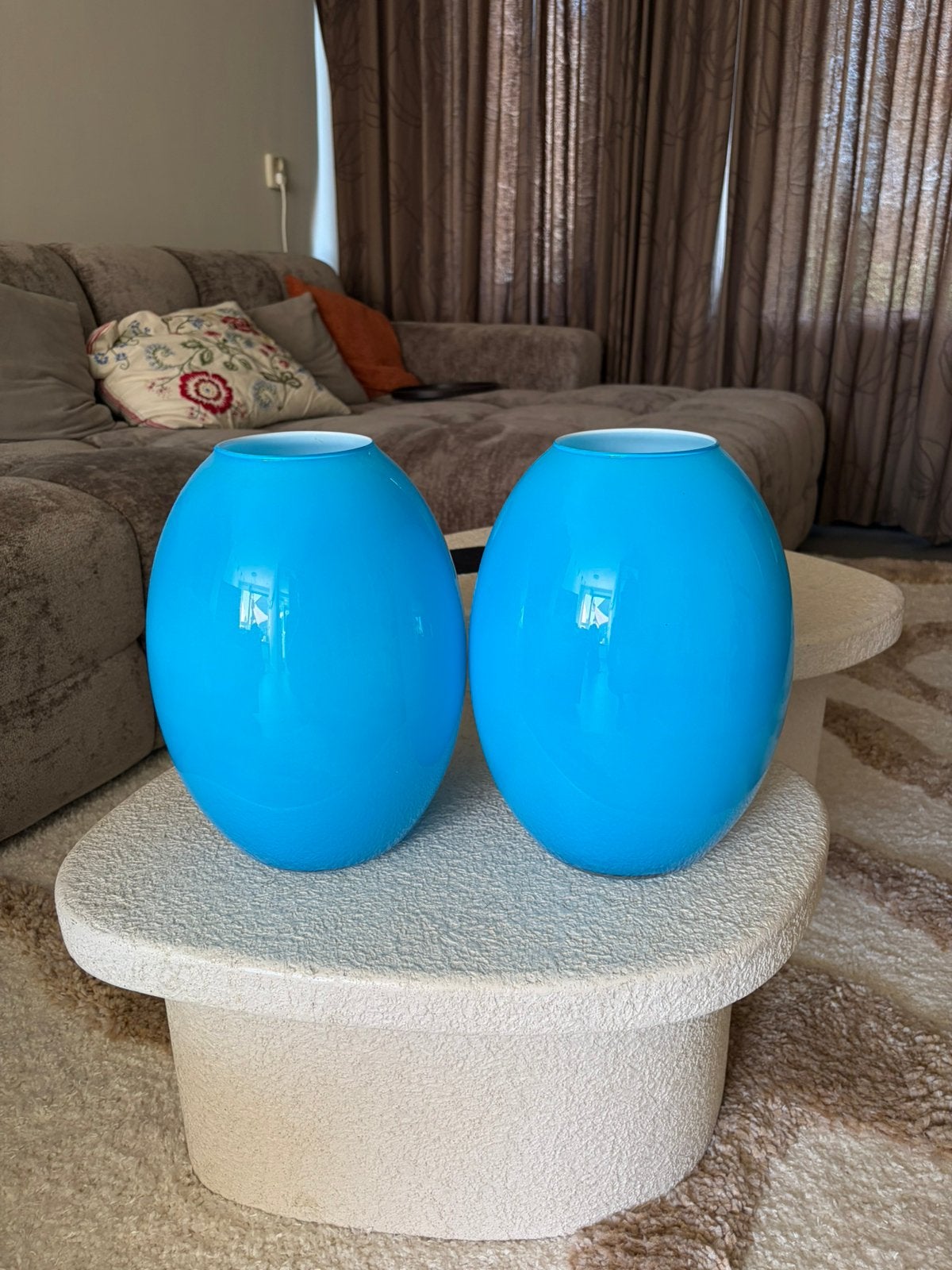 Set van 2 blauwe vazen, Huis en Inrichting, Woonaccessoires | Vazen, Ophalen, Blauw, Minder dan 50 cm, Glas