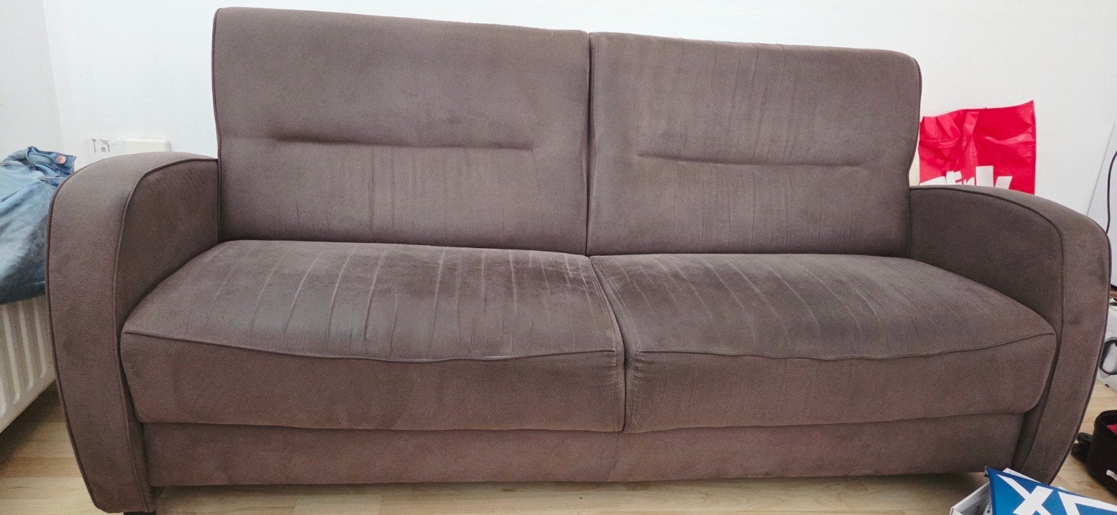 Comfortabele 2-zitsbank in bruin stof, Gebruikt, 150 tot 200 cm, Modern comfort, Tweepersoons