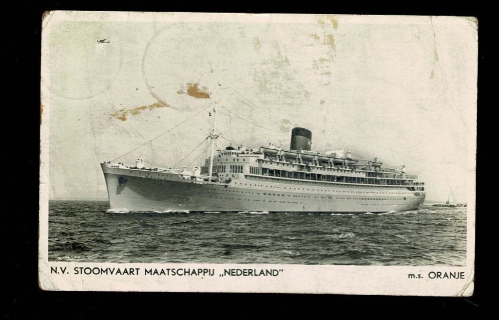 Scheepvaart : m.s. ORANJE - N.V. Stoomvaart Maatschappij, Ophalen of Verzenden, Gebruikt, Motorboot, Kaart, Foto of Prent