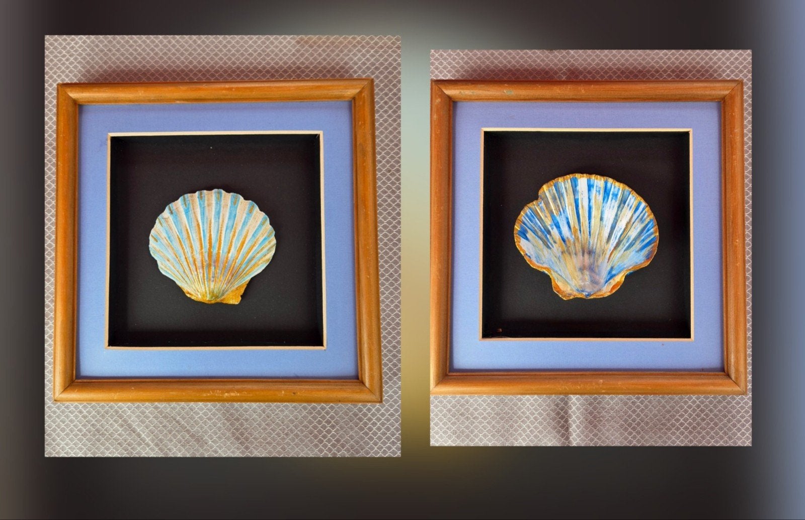 Ingelijste schelp 2 stuks- Handgeschilderd, Ophalen of Verzenden