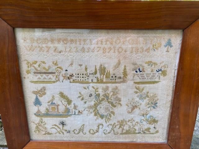 Antieke merklap, Ophalen of Verzenden, Gebruikt, Handborduren, Borduurgaren of Zijde