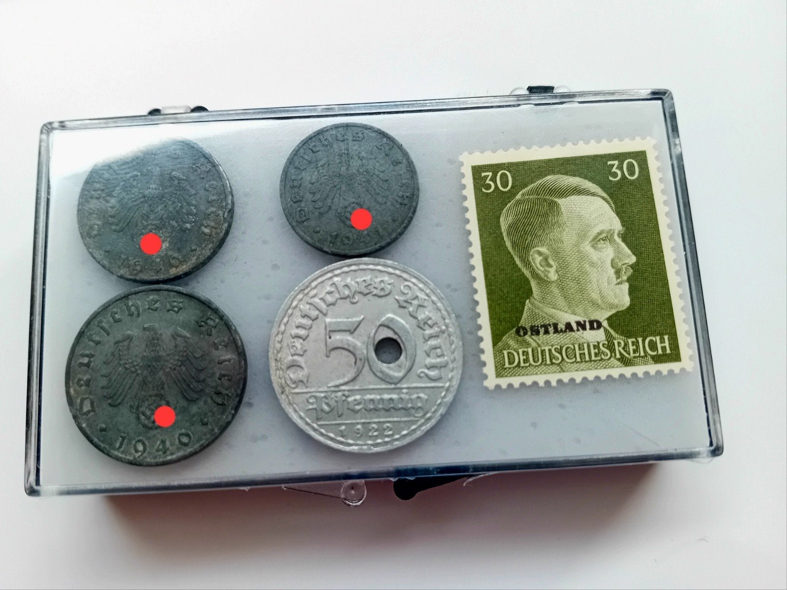 WO2 Reichspfennig Set - 4 Munten (Zink/Alu) & Postzegel, Verzamelen, Ophalen of Verzenden, Landmacht, Duitsland, Helm of Baret