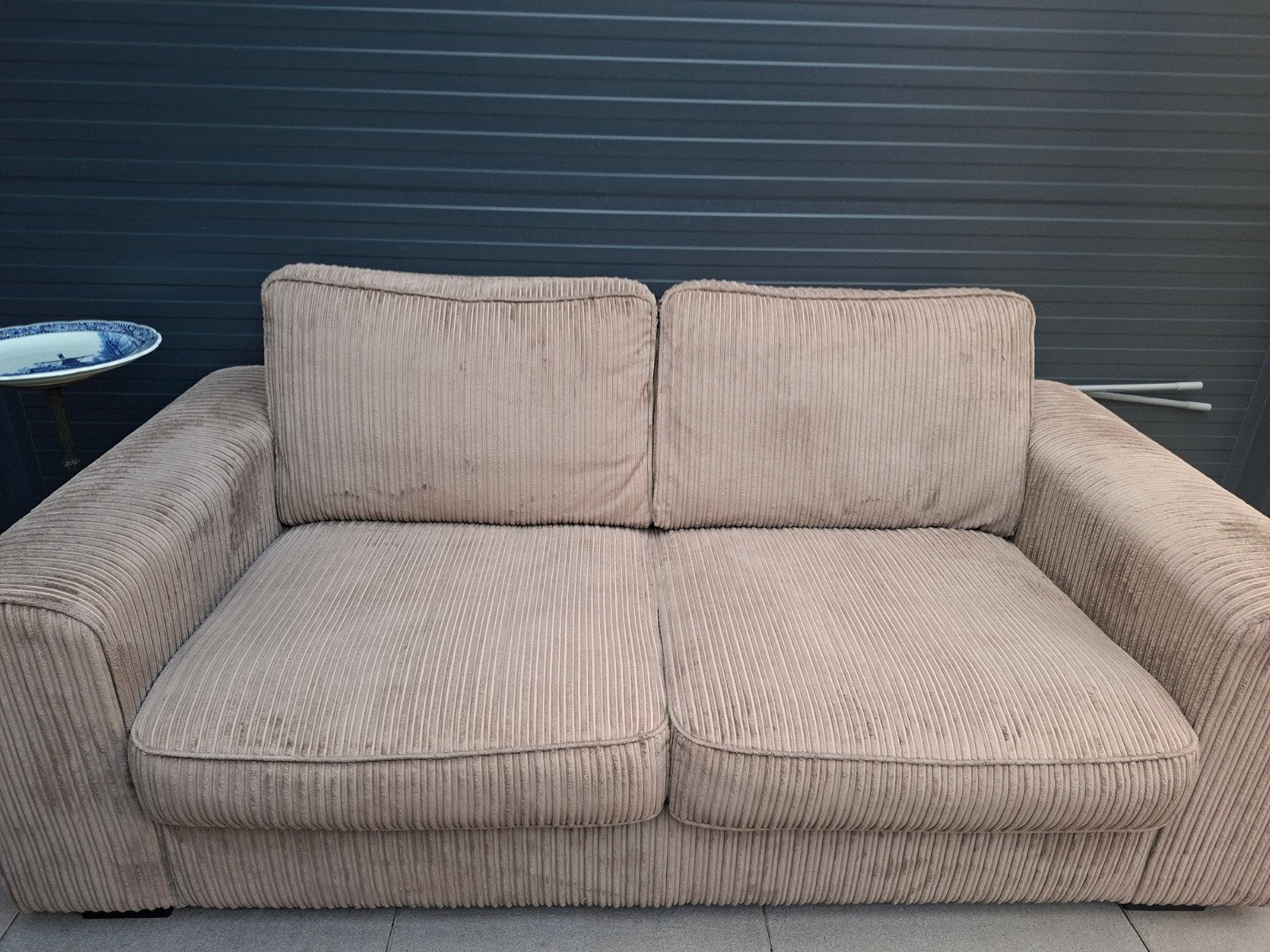mooie rib stof bank. kleur taupe., Ophalen, Gebruikt, Overige maten, 75 tot 100 cm