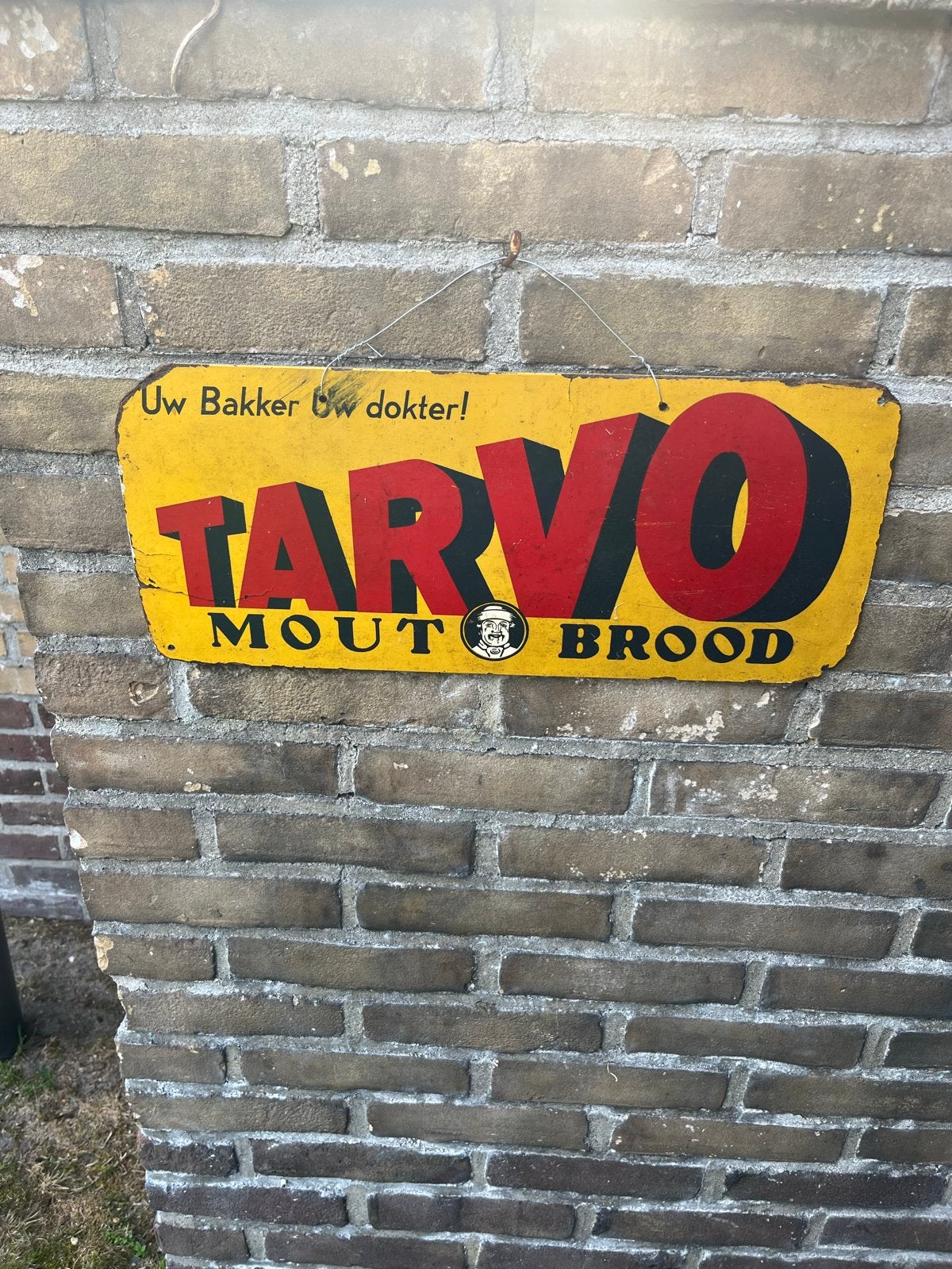 Vintage Tarvo Mout Brood Reclamebord - Hardboard, Ophalen of Verzenden, Zo goed als nieuw, Reclamebord