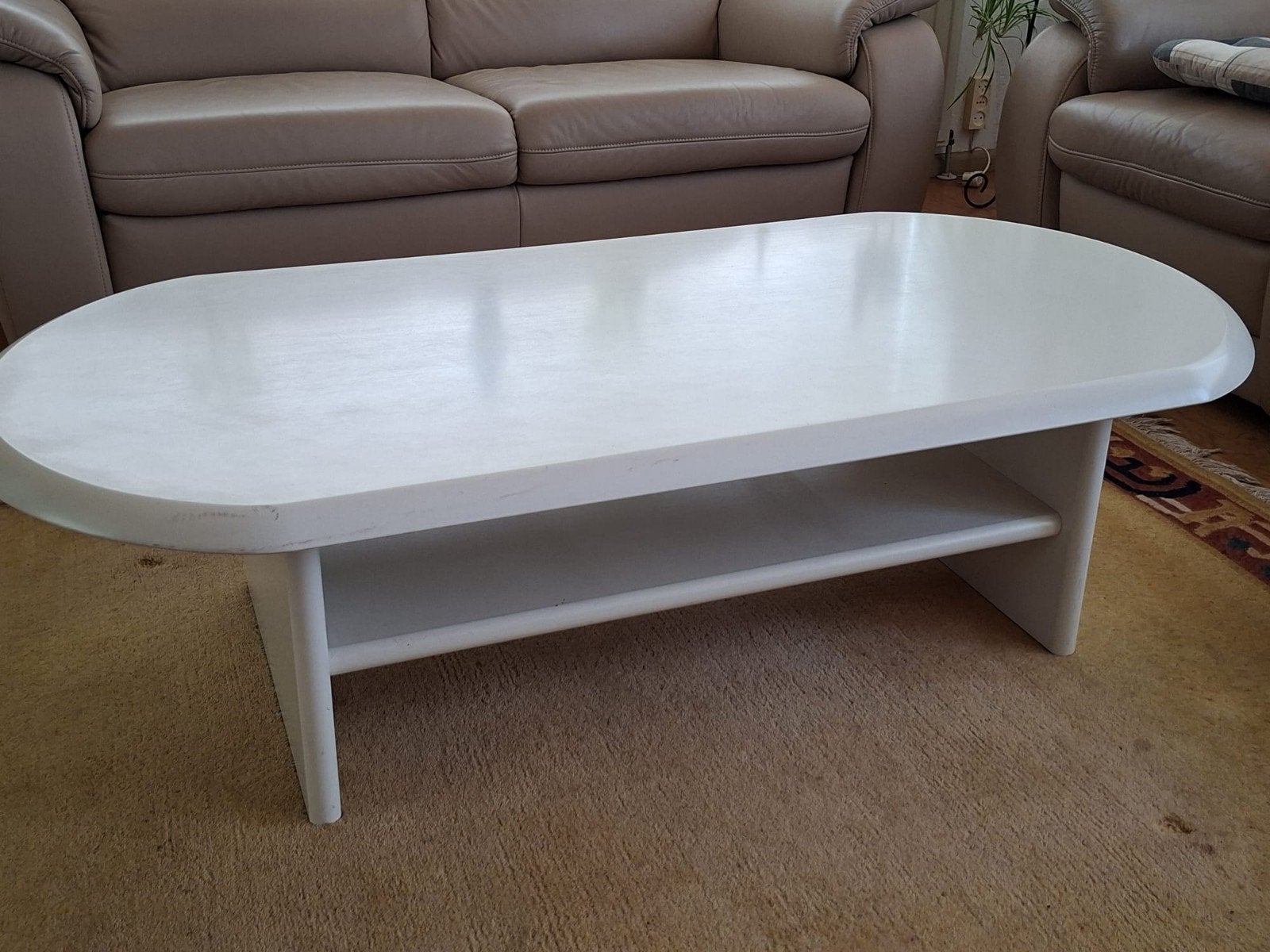 Ovale witte salontafel met extra opbergruimte, Ophalen