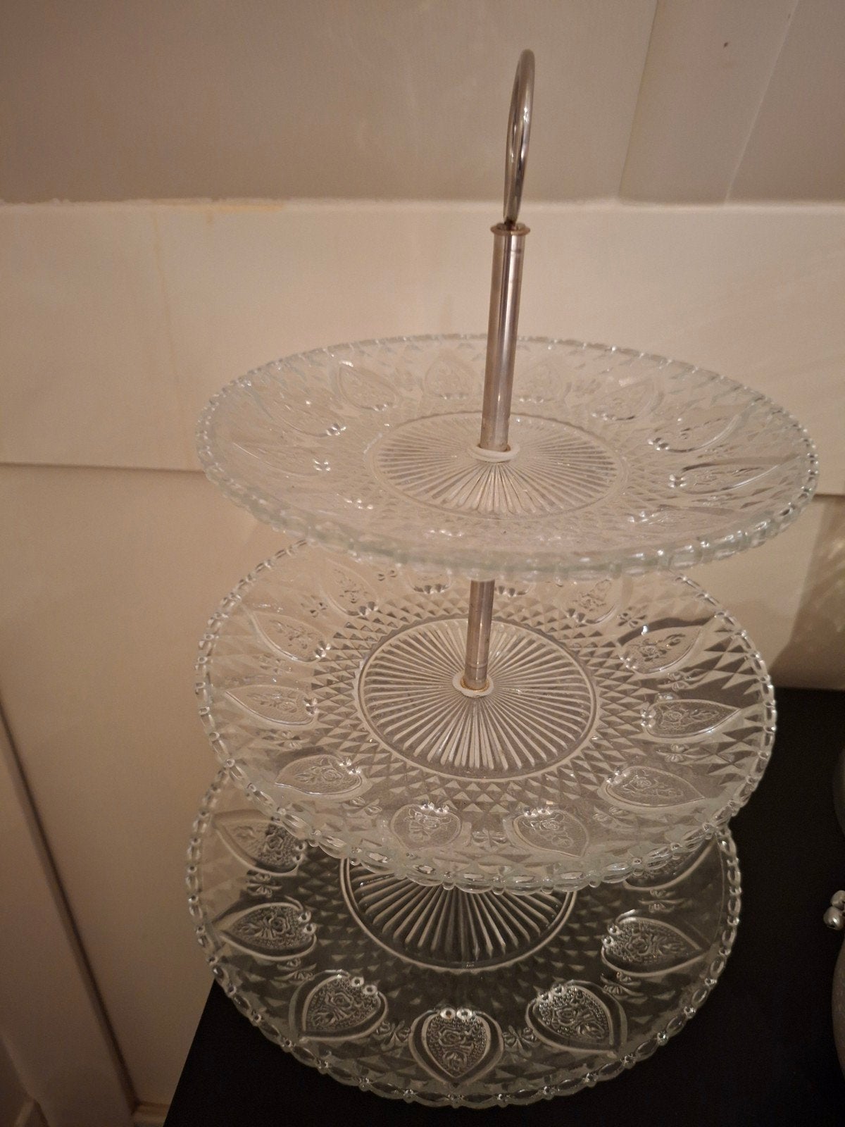 etagere en windlichten 2 maal., Ophalen, Gebruikt, Glas, Met standaard