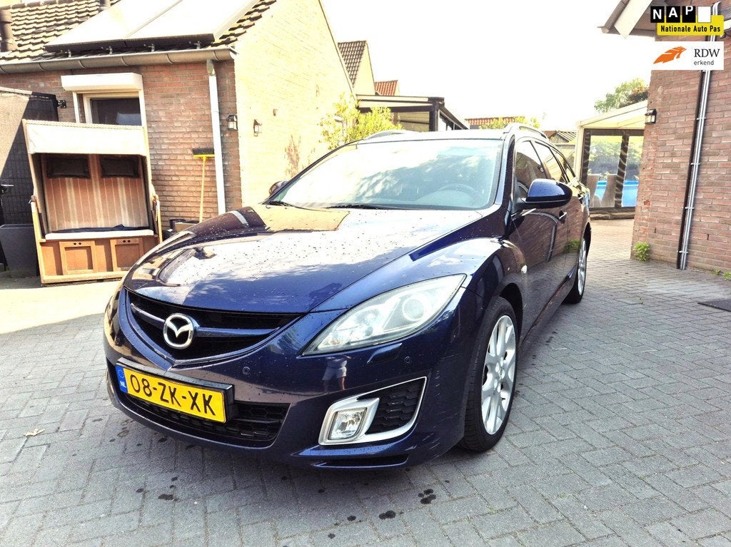Mazda 6 Sportbreak 2.5 S-VT GT-MClima Cruise Trekhaak Nw Apk, Gebruikt, Zwart, 4 cilinders, Leder en Stof