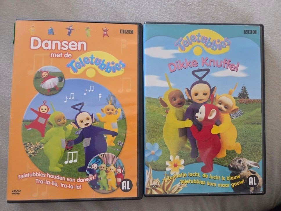 Teletubbies 2 DVD's: Dikke Knuffel & Dansen met de Teletubbi, Gebruikt, Alle leeftijden, Tv-serie, Familie