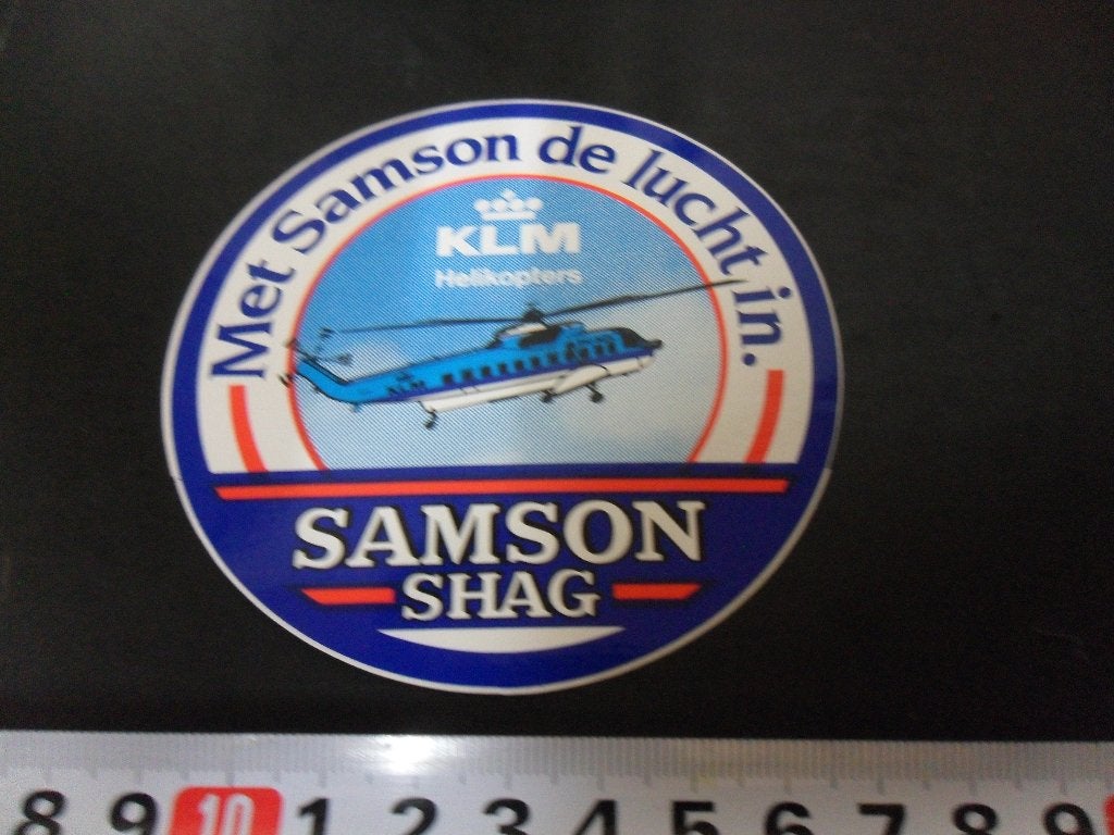 sticker KLM Helicopters SAMSON SHAG met Samson de lucht in, Verzamelen, Stickers, Ophalen, Zo goed als nieuw