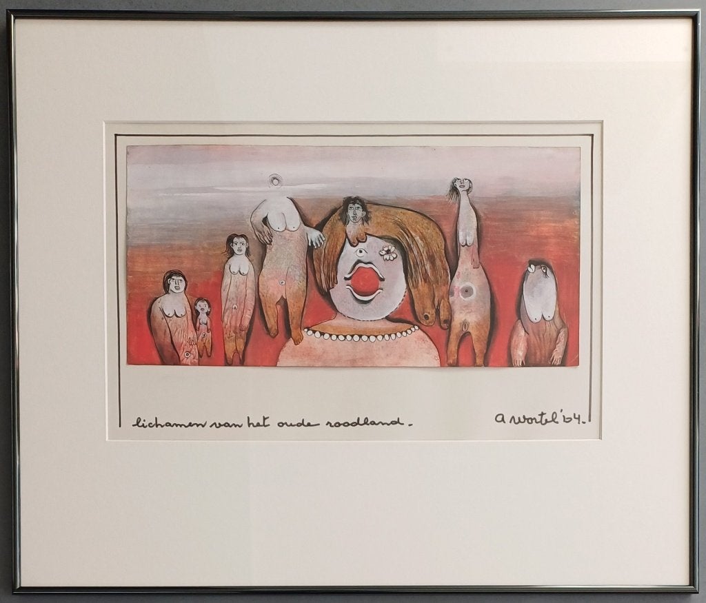 Ans Wortel – lichamen van het …. – gouache ingelijst, Antiek en Kunst, Ophalen, Figuren, Papier/karton, Gesigneerd