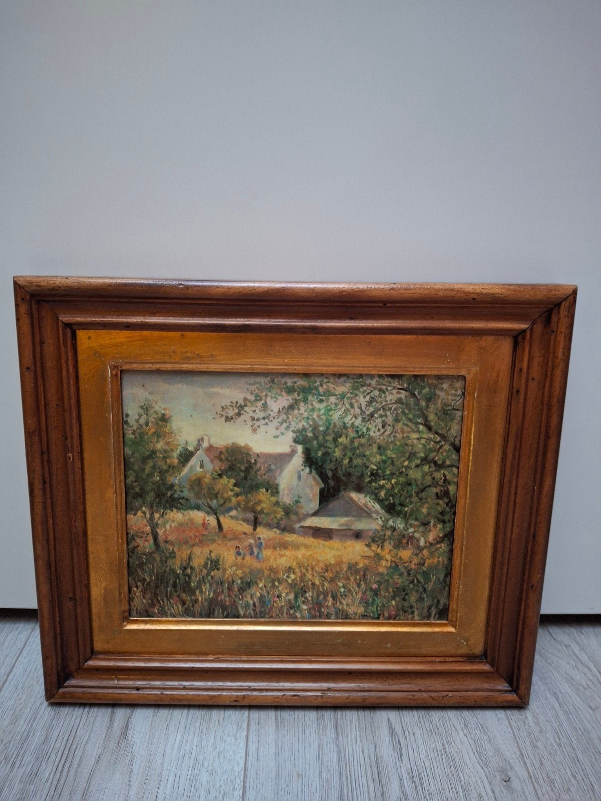 Prachtig Vintage Schilderijtje - Landschap met Huis, Ophalen of Verzenden, Vintage, Landschap