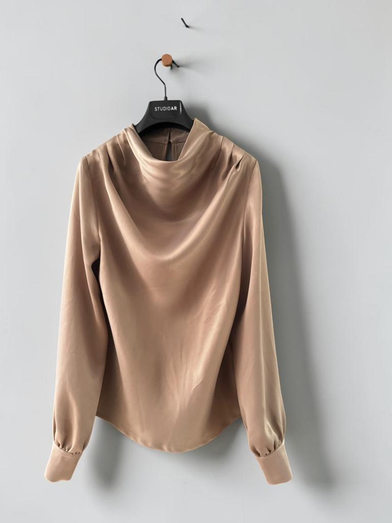 Studio AR gathered drape blouse tip beige maat 36, Ophalen of Verzenden, Nieuw, Maat 36 (S), Beige