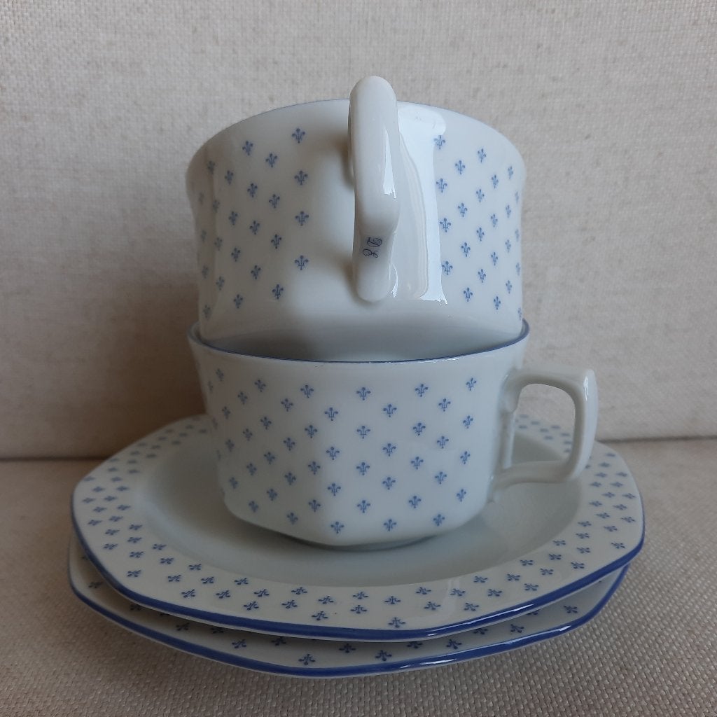 D.E. Seltmann Weiden thee kop en schotel wit blauw - 2 stuks, Ophalen of Verzenden