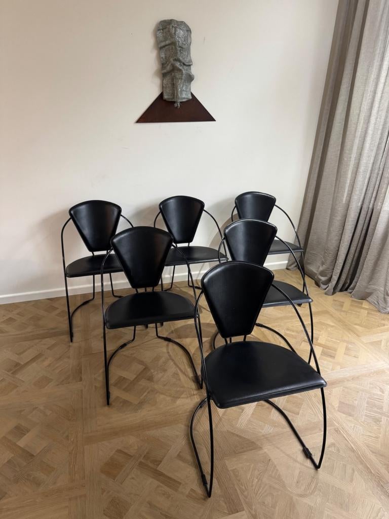 Set van 6 Arrben Linda Italiaanse eetkamerstoelen, jaren '80, Huis en Inrichting, Stoelen, Ophalen, Gebruikt, Zwart, Vijf, Zes of meer stoelen