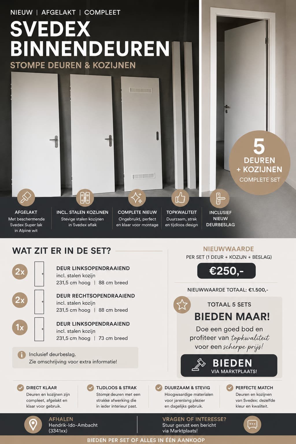 *Nieuwe* Svedex binnendeuren en kozijnen, Ophalen, Kunststof, 215 cm of meer, Binnendeur