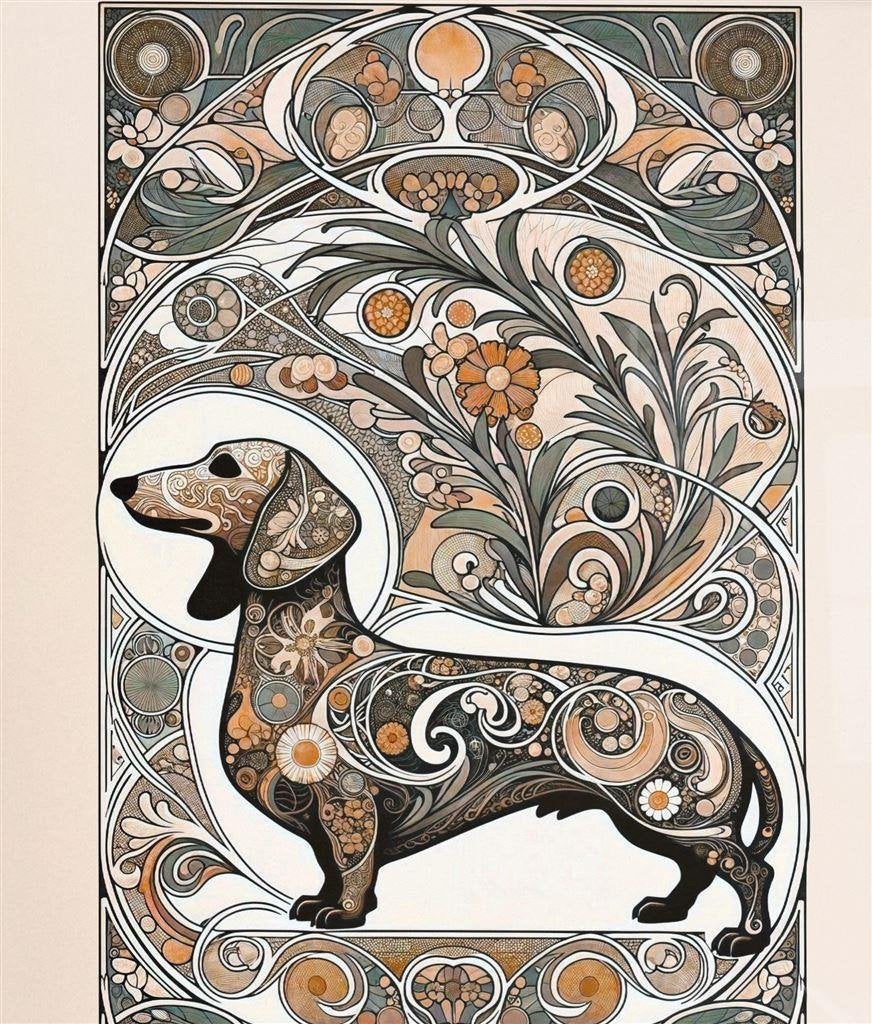 [Kunst Poster in Frame] Dachshund Teckel Stl Alphonse Mucha, Verzenden, Nieuw, A1 t/m A3, Film en Tv