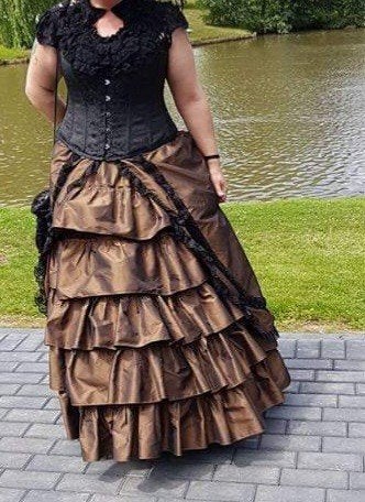 Steampunk Victoriaanse Rok en Korset Set, Maat 38/40 (M), Bruin, Ophalen of Verzenden, Onder de knie