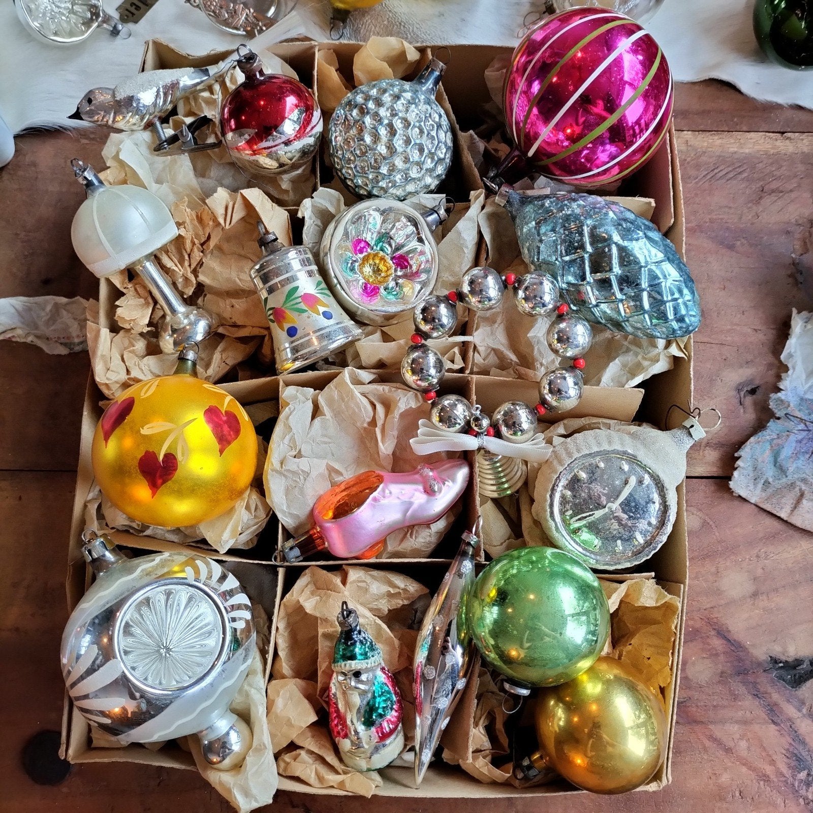 antieke oude kerstballen kerstversiering., Ophalen of Verzenden, Gebruikt