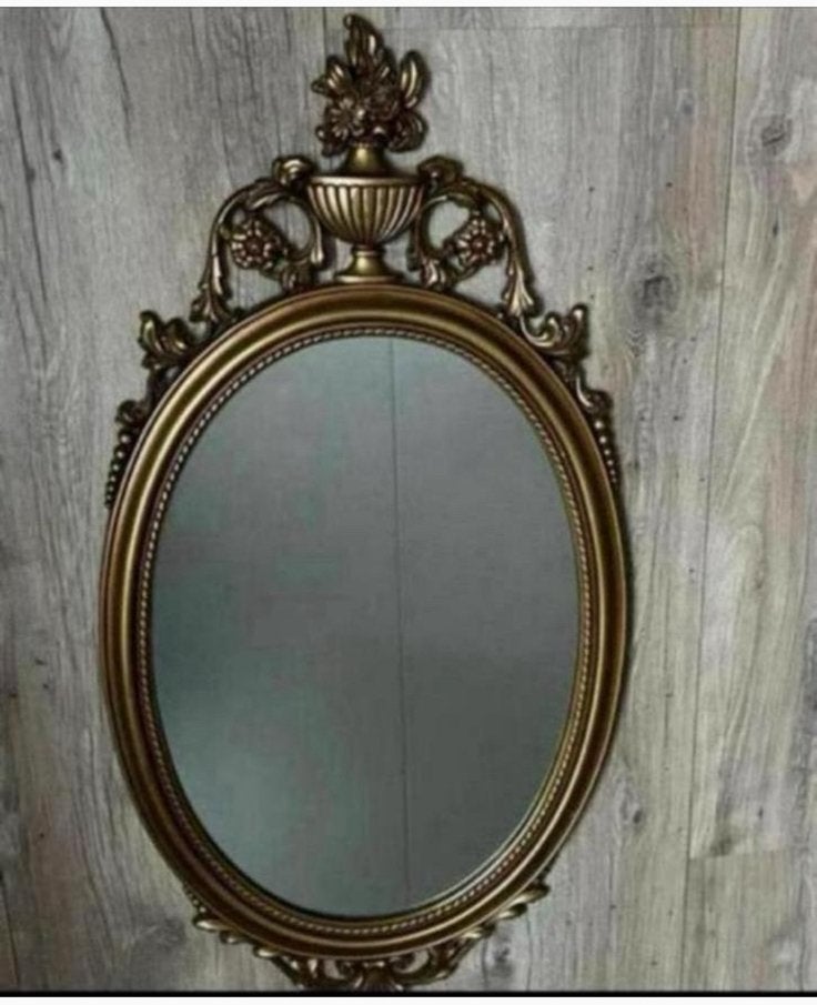 Vintage art deco ovaalvormige spiegel goudkleurig, Huis en Inrichting, Woonaccessoires | Spiegels, Ophalen, Minder dan 50 cm, Zo goed als nieuw