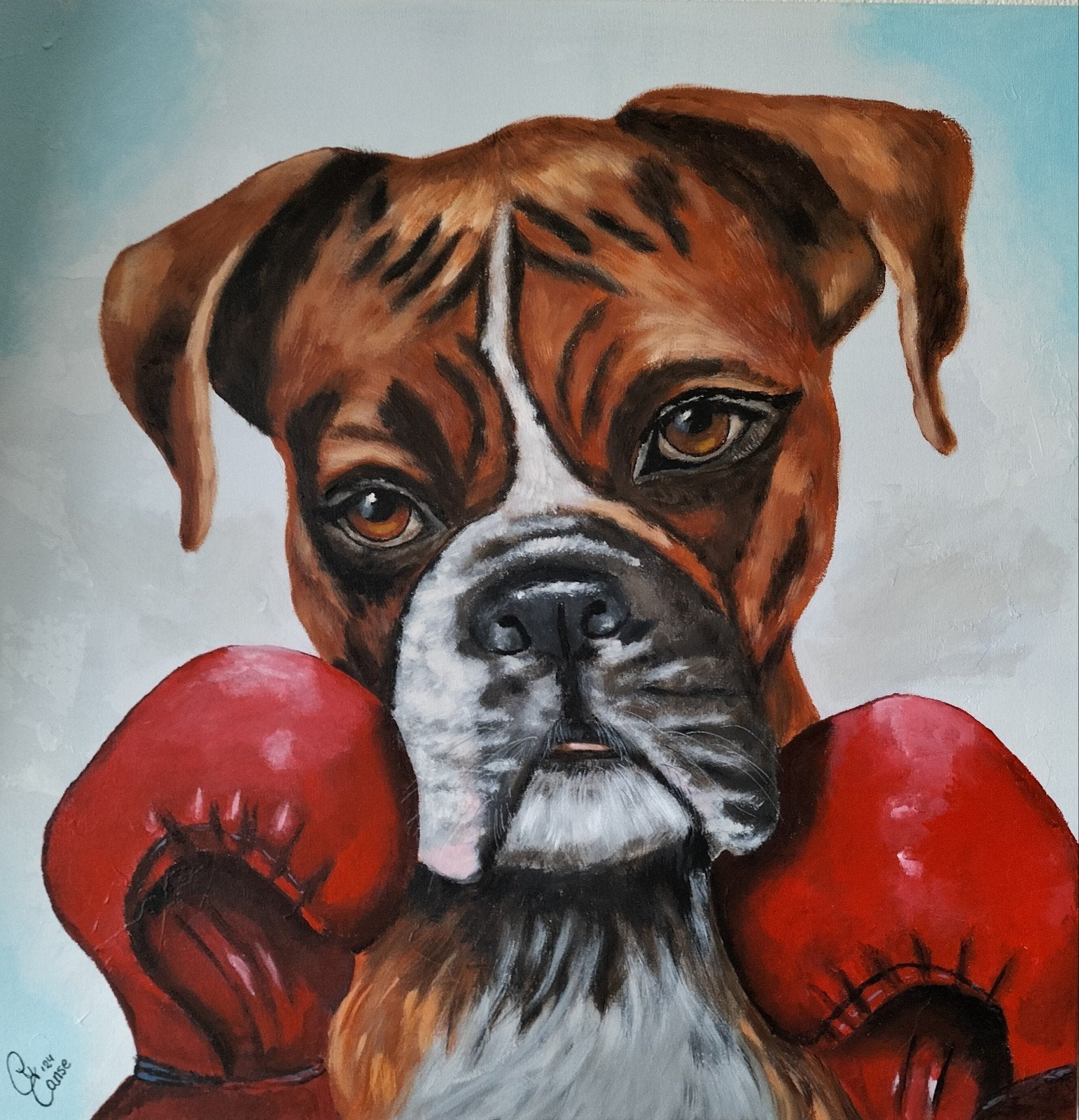Schilderij boksende boxer, Ophalen of Verzenden
