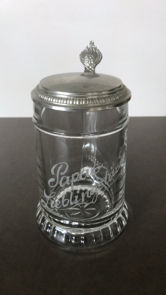 Bierpul glas gegraveerd -vaderdag ?, Ophalen of Verzenden, Zo goed als nieuw, Bierglas