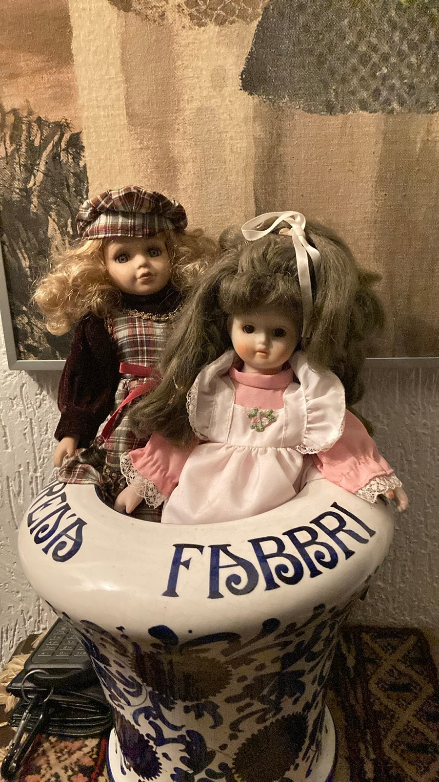 Twee porseleinen poppen - Vintage decoratie, Ophalen of Verzenden, Gebruikt, Pop