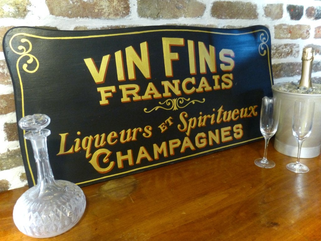 Vintage reclame bord / Franse Wijn, Likeur, drank, Champagne, Reclamebord, Ophalen of Verzenden, Zo goed als nieuw, B6