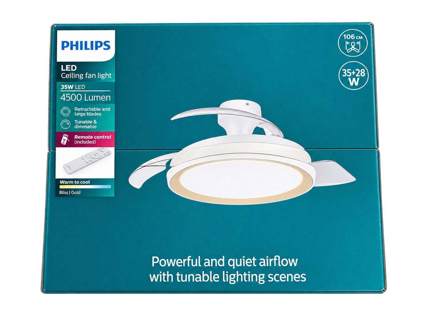 Philips LED Plafondventilator met Afstandsbediening, Ophalen, Kunststof, Nieuw, 50 tot 100 cm