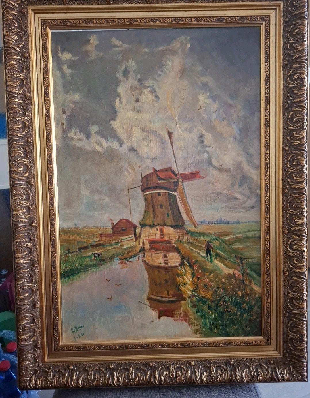 Olieverfschilderij Hollandse Molen Landschap, Ophalen, Handgeschilderd, Doek, Realistisch